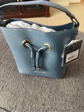 Bucket Drawstring Shoulder Bag in Slate Blue